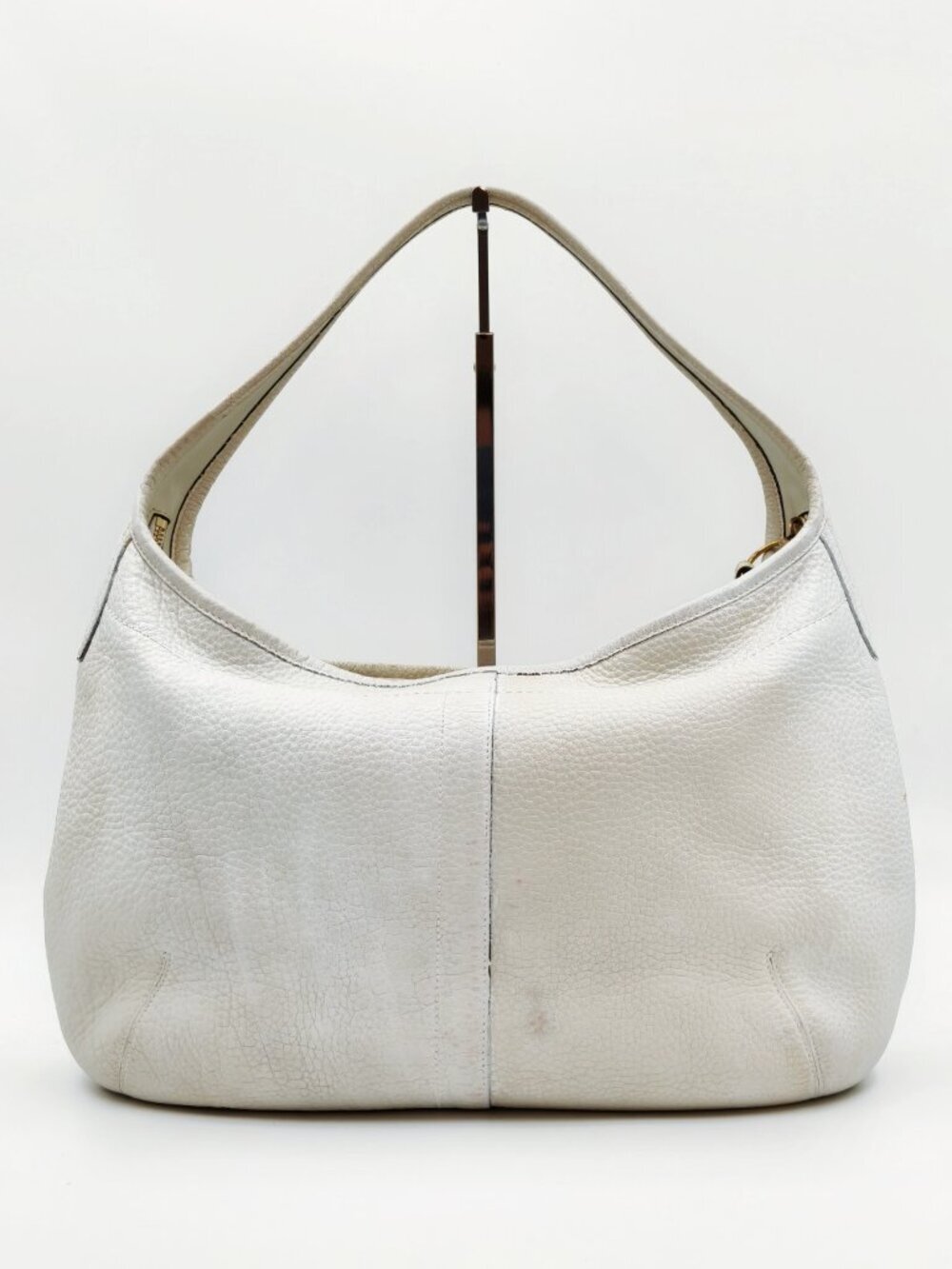 Coach White Pebbled Leather Turnlock Hobo Shoulder Bag Tote Purse - Picture 2 of 13